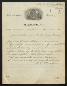 Krigsminister Lundbues telegram til de Meza