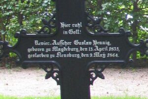 Tekst på preussisk grav på Sct. Mariae kirkegård 1864