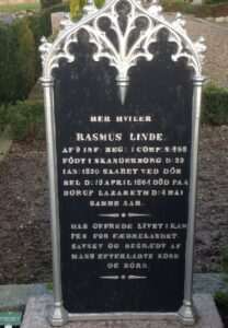 Tekst på Dansk grav fra Dybbøl 1864 på Varnæs kirkegård