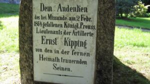 Tekst på Preussisk grav erfter Mysunde 1864 på Kosel kirkegård