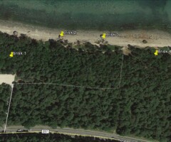 Hornbæk Luftfoto visende oprindelig placering af briskene på nutidigt luftfoto